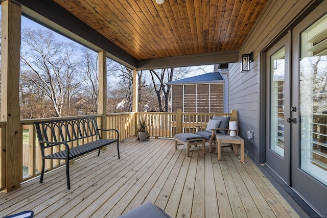 wooden deck with french doors