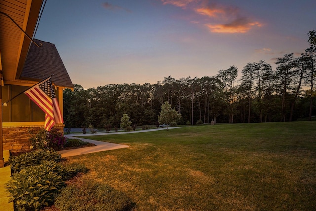 view of yard at dusk