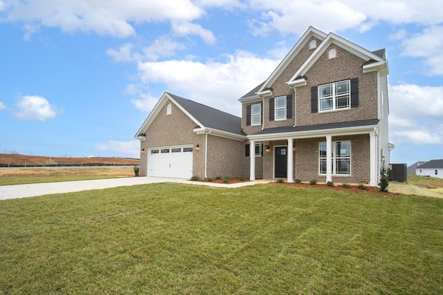 craftsman-style home with a garage, central AC, and a front yard