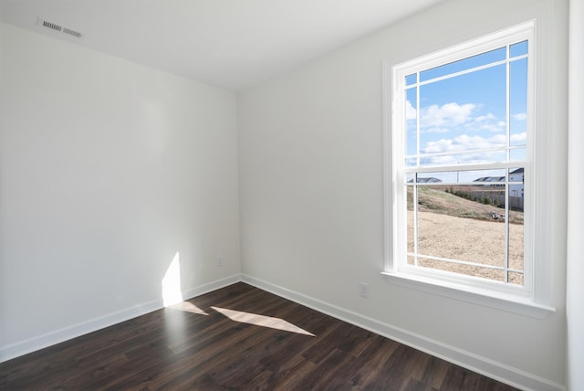 spare room with plenty of natural light and dark hardwood / wood-style flooring