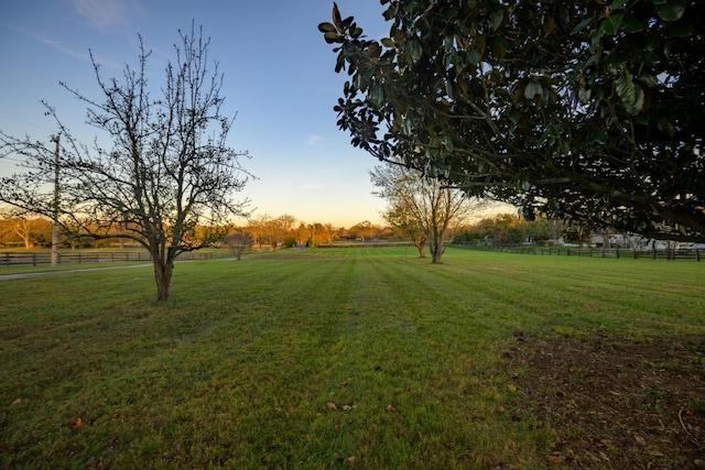 yard at dusk with a rural view