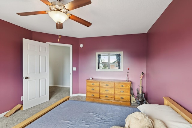 bedroom with carpet flooring and ceiling fan