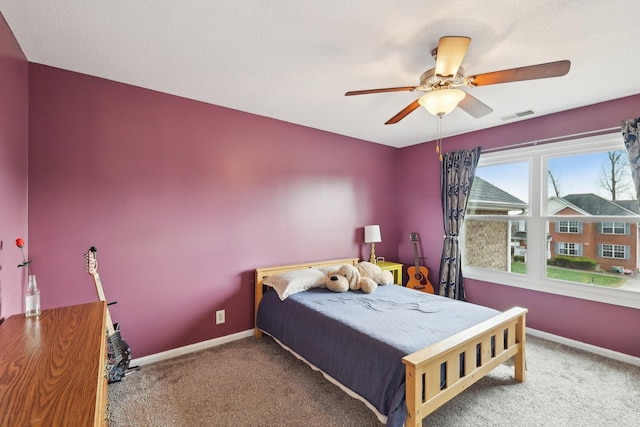 bedroom featuring carpet and ceiling fan