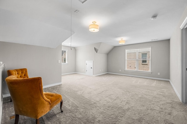 bonus room with light colored carpet and lofted ceiling