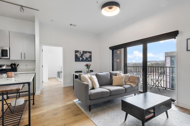 living room with light hardwood / wood-style flooring