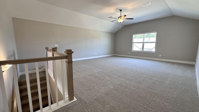 bonus room featuring carpet, ceiling fan, and lofted ceiling