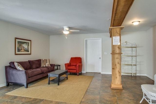 living room with ceiling fan