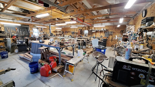 garage featuring a workshop area