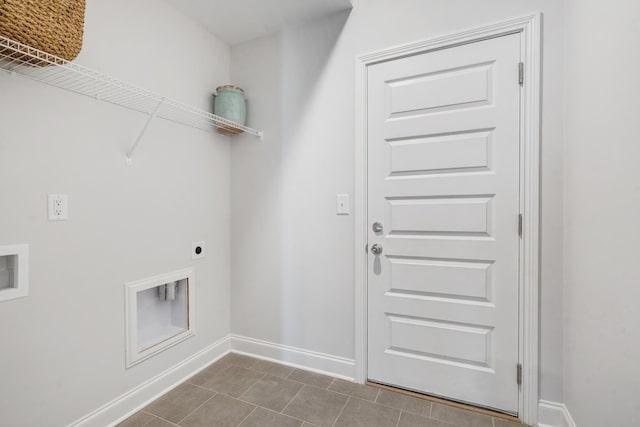 washroom with baseboards, laundry area, hookup for a washing machine, tile patterned floors, and hookup for an electric dryer