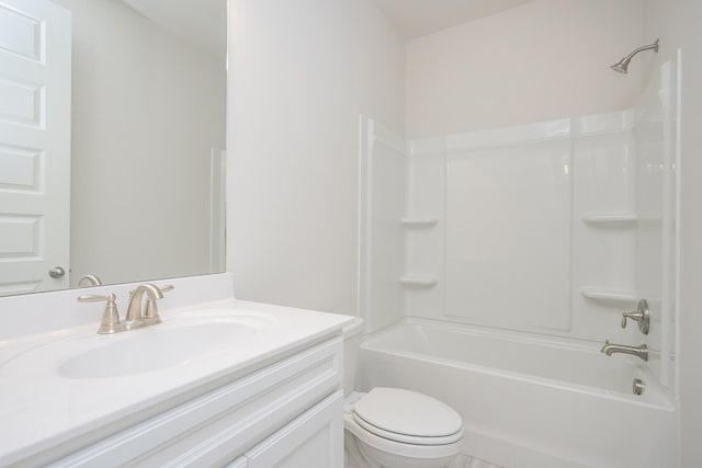 full bathroom featuring shower / tub combination, vanity, and toilet