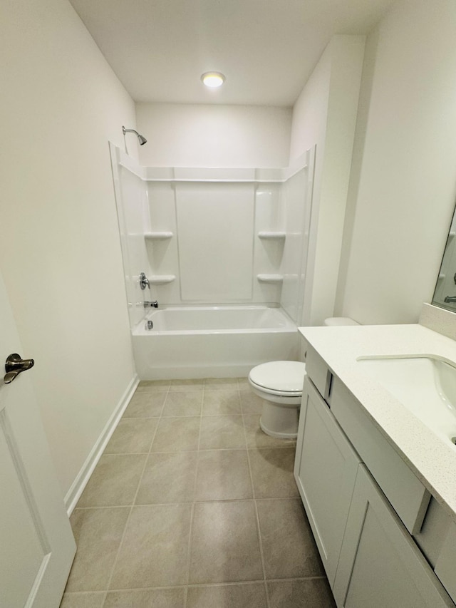 full bathroom featuring tile patterned flooring, vanity, toilet, and washtub / shower combination