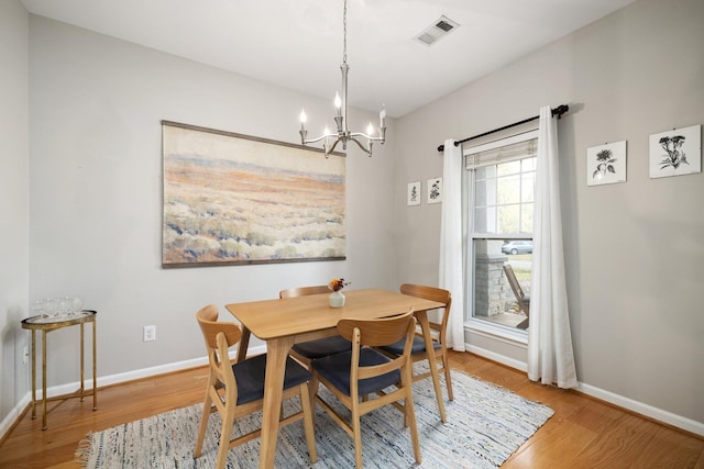 dining room featuring hardwood / wood-style flooring and a notable chandelier