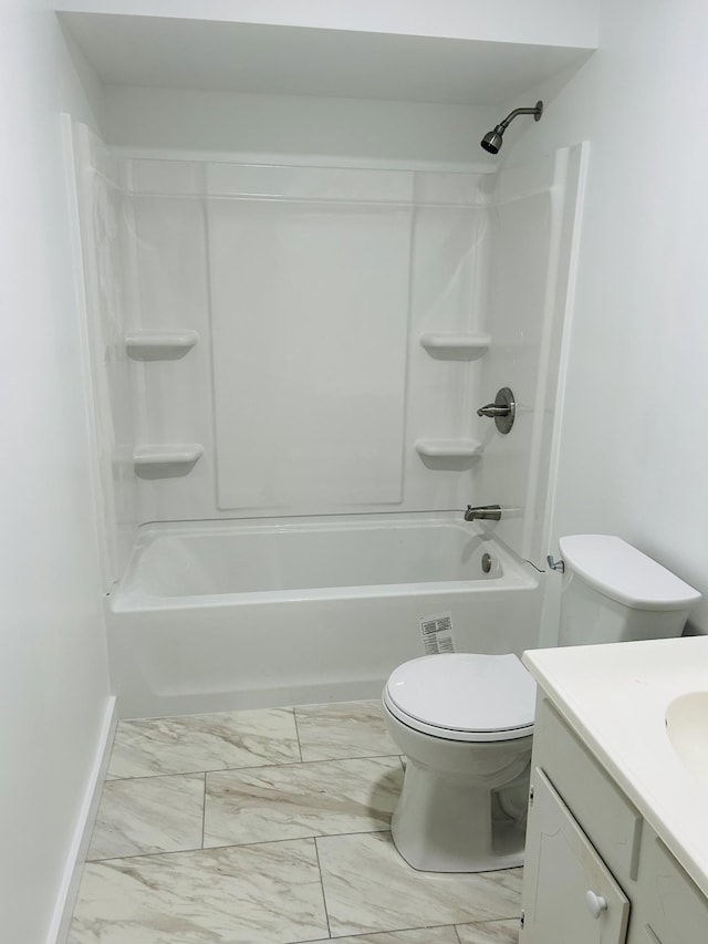 3006 Westwood Dr, Columbia, TN 38401 - bathroom with baseboards, toilet, shower / tub combination, marble finish floor, and vanity