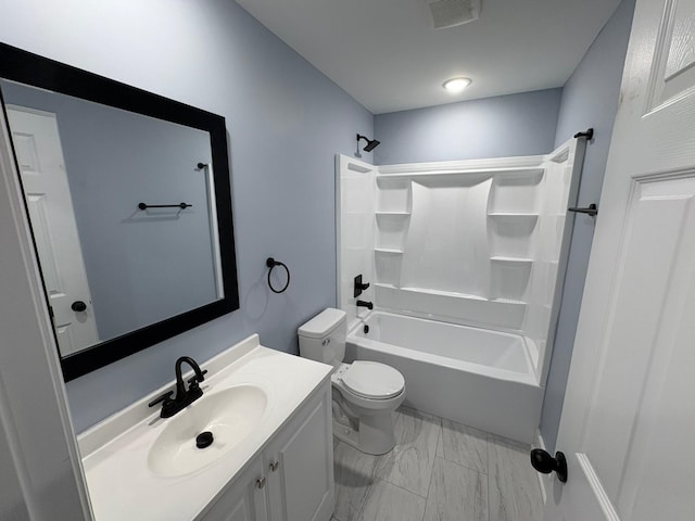 full bathroom with vanity, toilet, and shower / bathing tub combination