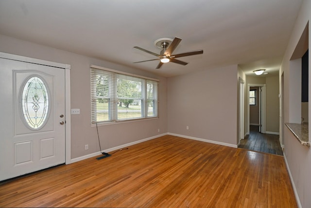 entryway featuring hardwood / wood-style floors and ceiling fan