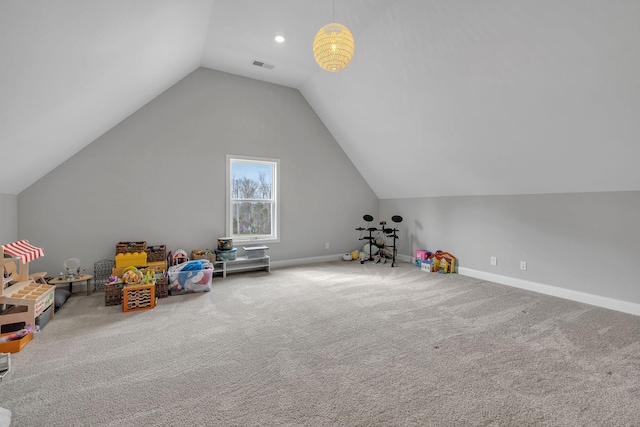 additional living space with carpet flooring and vaulted ceiling