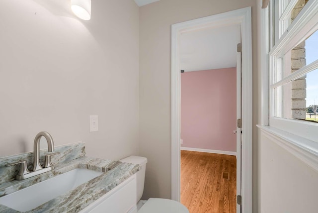 bathroom featuring hardwood / wood-style floors and vanity