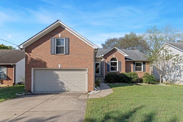 front facade featuring a front lawn and a garage