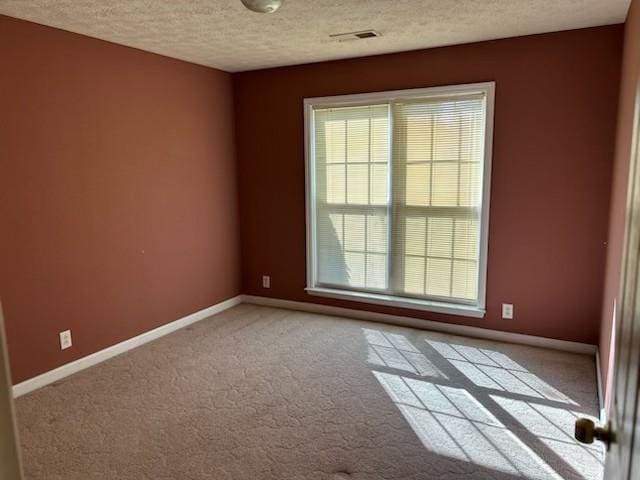 spare room with light colored carpet and a textured ceiling