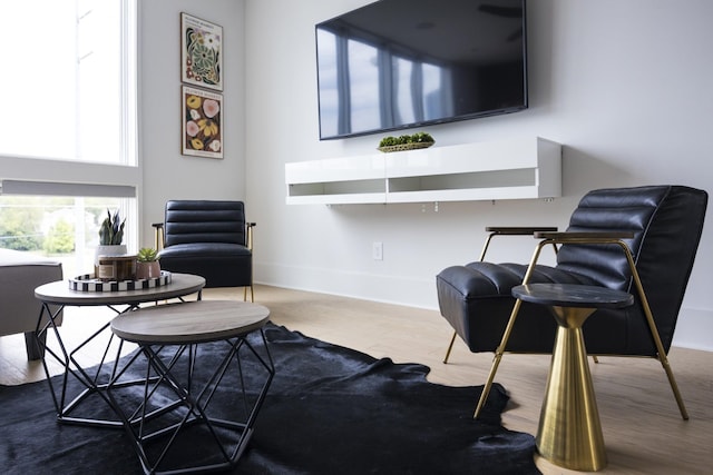 living area with wood-type flooring