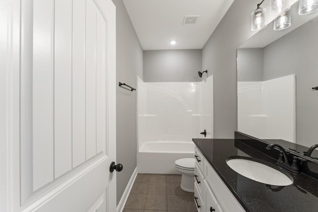 full bathroom with tile patterned flooring, vanity, toilet, and tub / shower combination