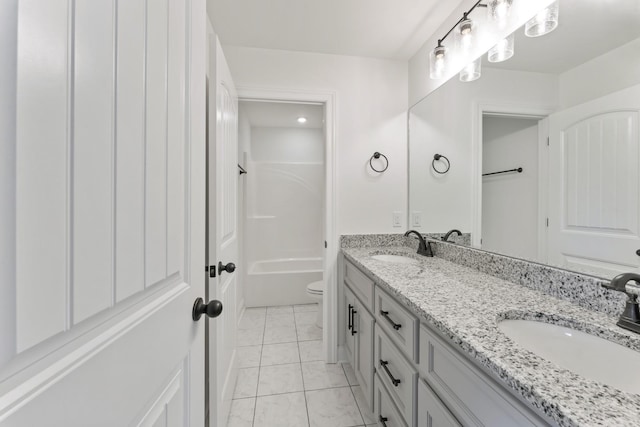 full bathroom with tile patterned flooring, vanity, toilet, and bathing tub / shower combination