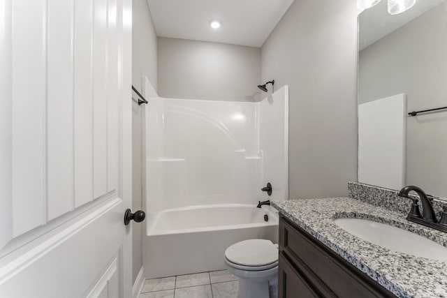 full bathroom featuring tile patterned flooring, vanity,  shower combination, and toilet