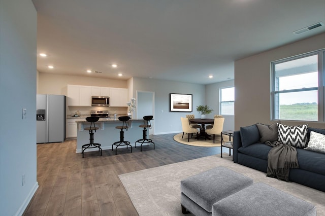 living room with light wood-type flooring