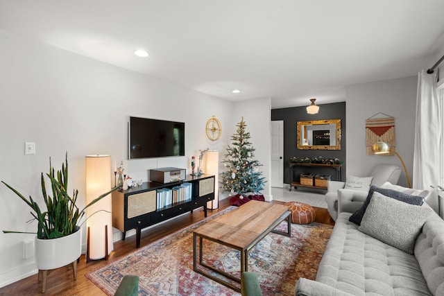 living room with hardwood / wood-style floors