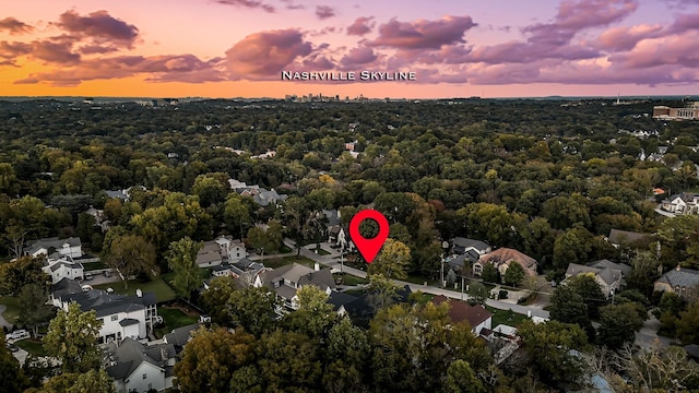 view of aerial view at dusk