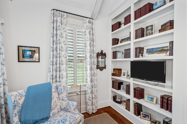 sitting room with dark hardwood / wood-style floors