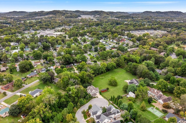 bird's eye view with a mountain view