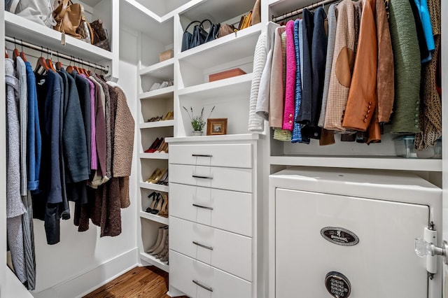 spacious closet featuring hardwood / wood-style flooring