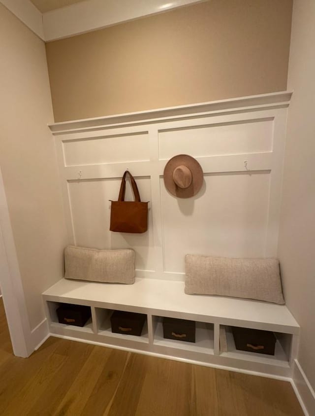 mudroom with wood-type flooring