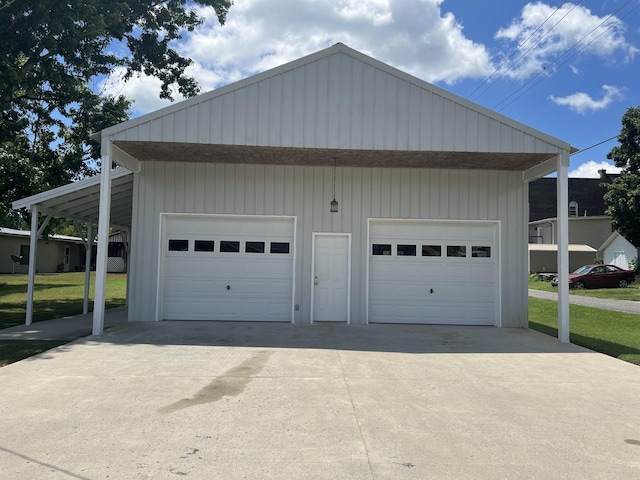 garage featuring a yard