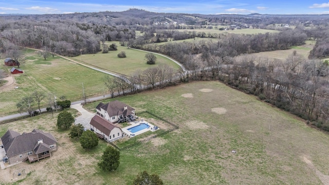 aerial view featuring a mountain view and a rural view