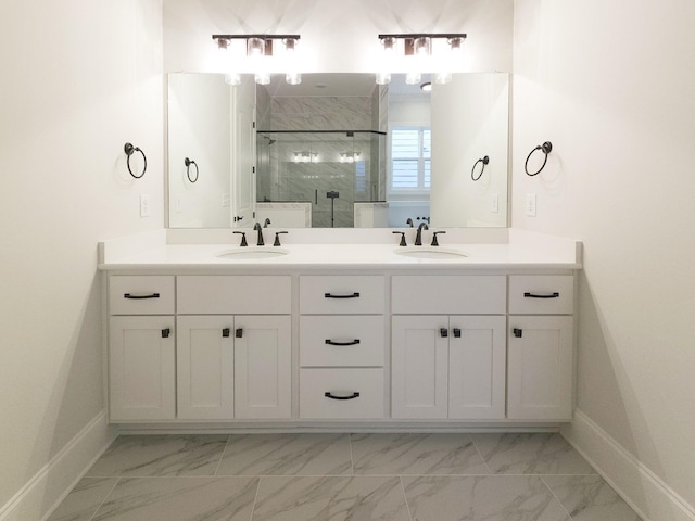 bathroom with vanity and walk in shower