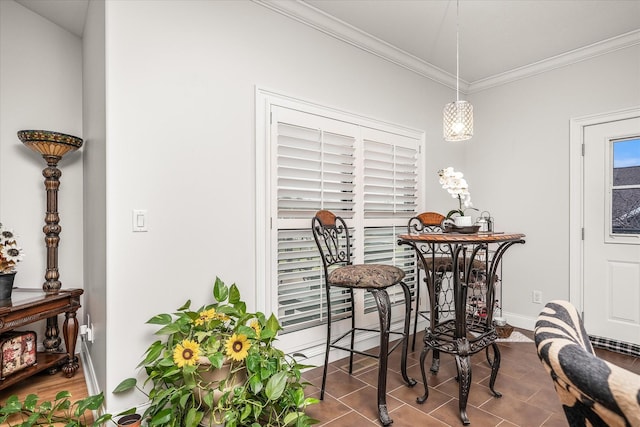 dining room with ornamental molding