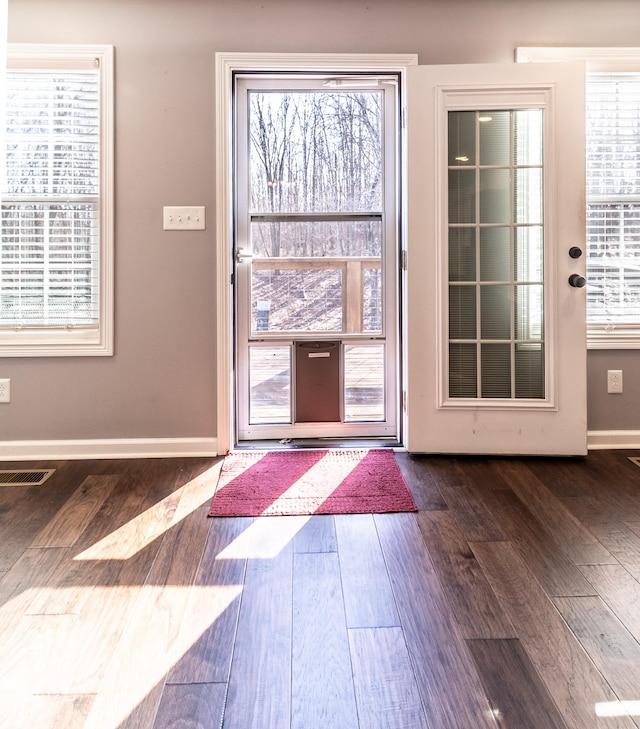 doorway with dark hardwood / wood-style flooring and plenty of natural light