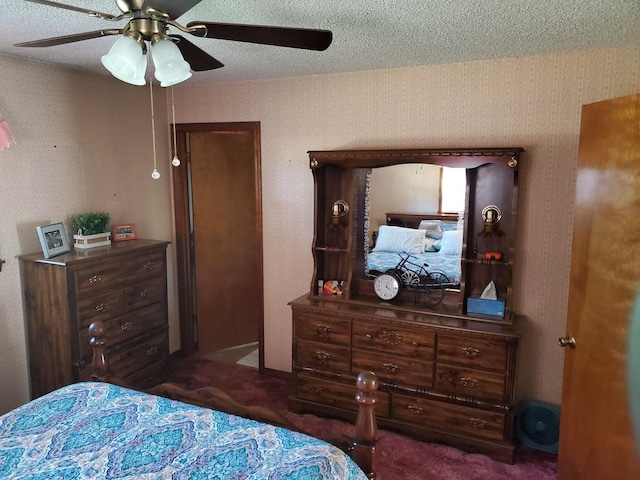 2055 Chisholm Rd, Iron City, TN 38463 - carpeted bedroom with a ceiling fan and a textured ceiling