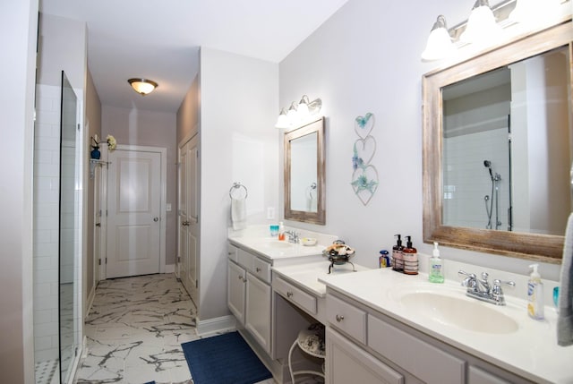 bathroom with vanity and walk in shower