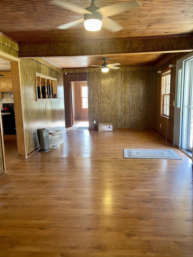 unfurnished room featuring hardwood / wood-style floors, wooden walls, and wood ceiling