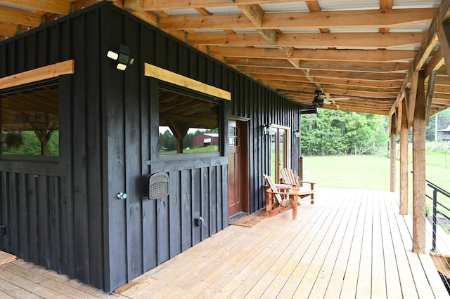 wooden terrace with ceiling fan