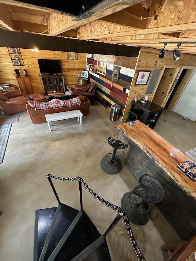 interior space with wood walls