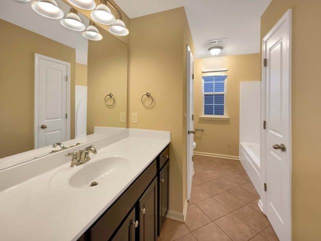 bathroom with tile patterned flooring, vanity, and toilet