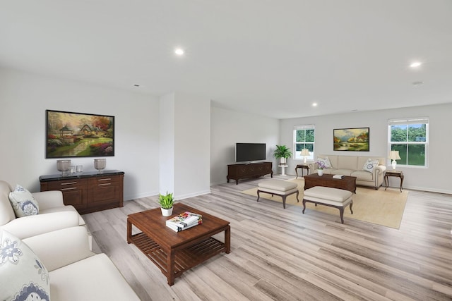 living room with light hardwood / wood-style floors