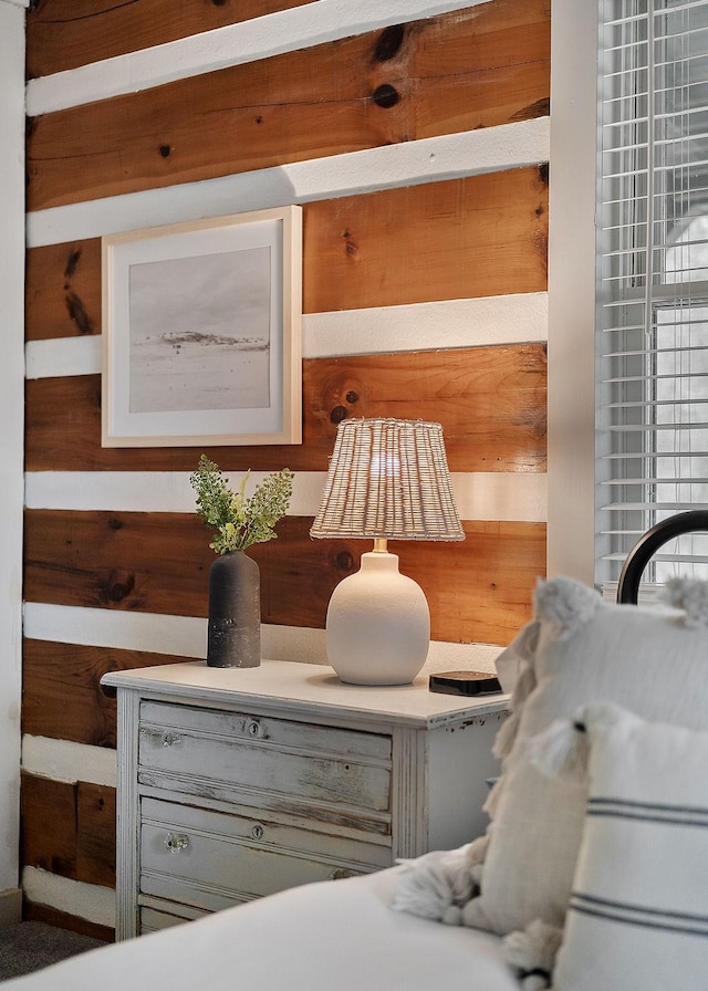 interior details featuring wooden walls