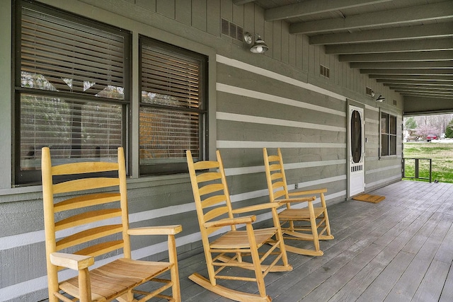 deck featuring covered porch