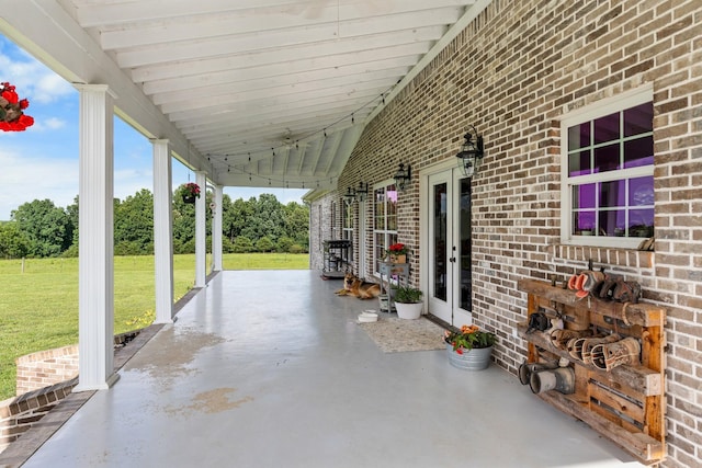 view of patio featuring french doors