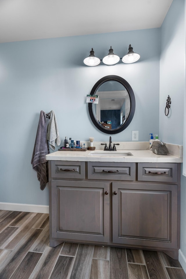 bathroom featuring vanity and wood-type flooring